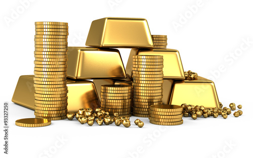 gold bars and coins