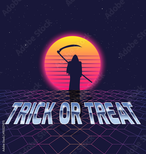 Trick or treat.Halloween card in the style of the eighties.