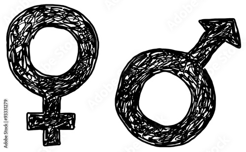 Symbol-Set: männlich & weiblich / Icon, gezeichnet, Skizze, schwarz-weiß, freigestellt