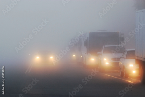blurred background traffic jams foggy night