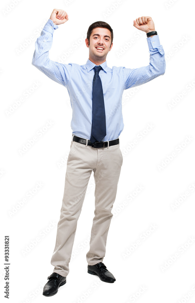 Handsome businessman in a winner position Handsome businessman in a winner position