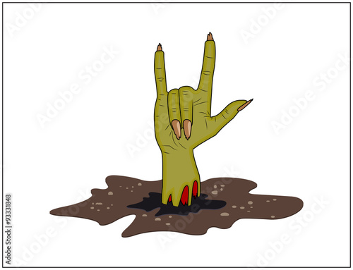 Zombie hand Horns, satan sign out of ground halloween vector. realistic cartoon illustration isolated on white background. Image of scary monster finger up gesture