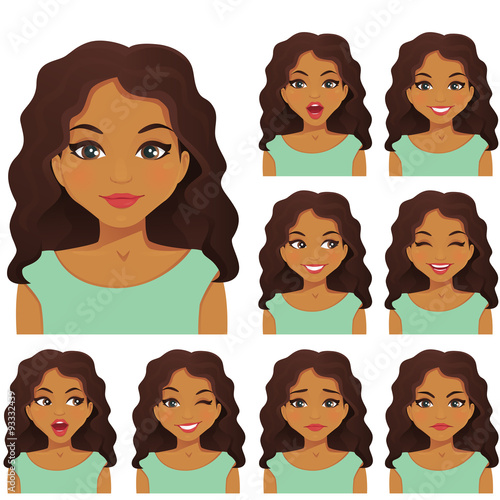 Woman with different facial expressions set 