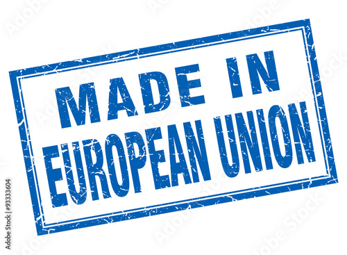 european union blue square grunge made in stamp