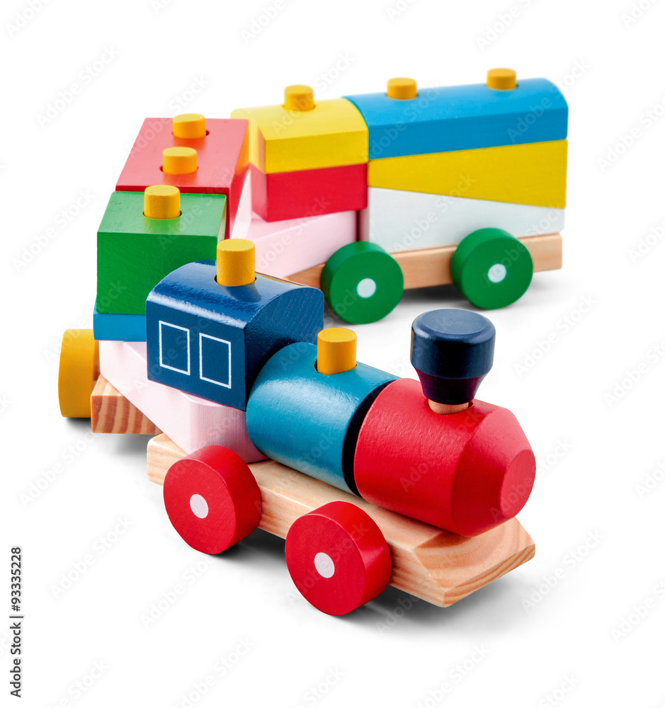 Wooden toy train with colorful blocs isolated over white Wooden toy train with colorful blocs isolated over white