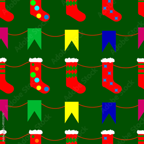 Christmas socks and flags doodle seamless pattern