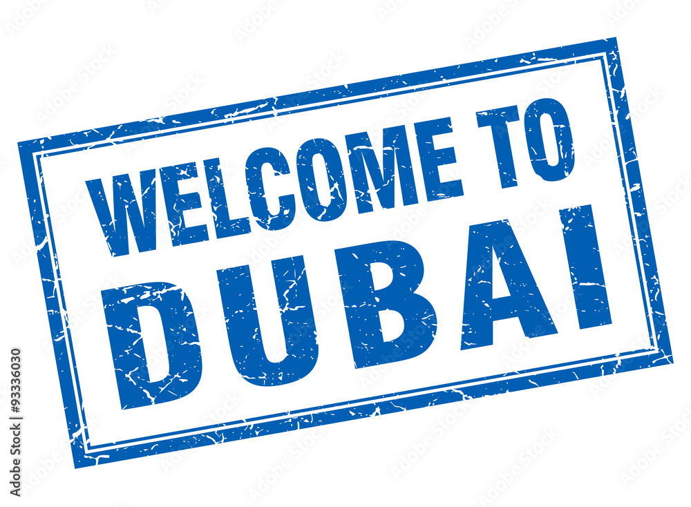 Dubai blue square grunge welcome isolated stamp Dubai blue square grunge welcome isolated stamp