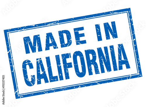 California blue square grunge made in stamp
