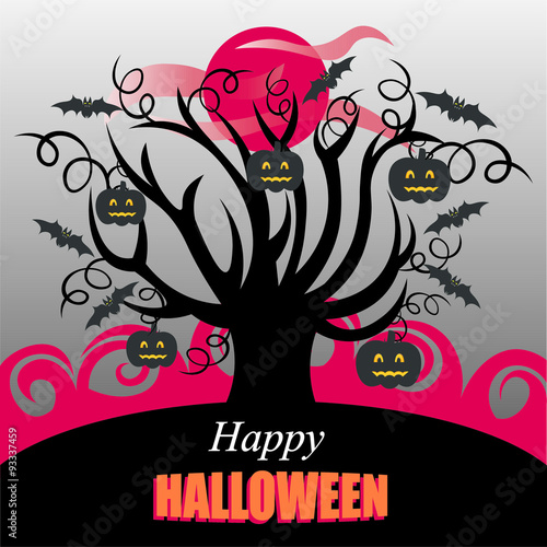 Happy halloween tree on grey