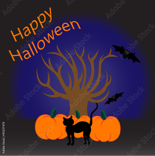 Happy halloween tree pumpkins cat