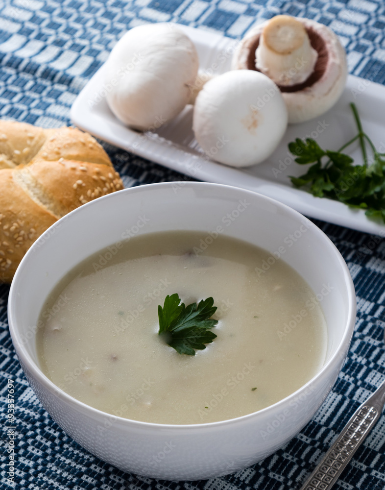 champignon soup in white bowl champignon soup in white bowl