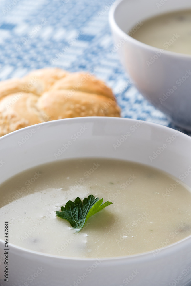 champignon soup in white bowl champignon soup in white bowl
