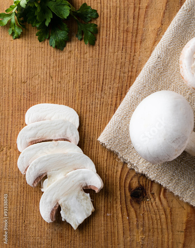 sliced white champignon mushrooms