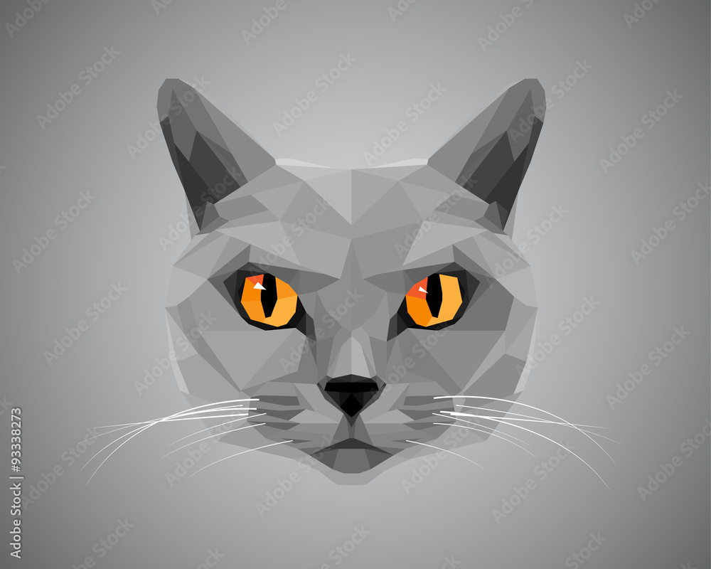 Grey cat with orange eyes - polygonal style. Grey cat with orange eyes - polygonal style.