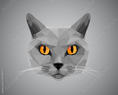 Photo Grey cat with orange eyes - polygonal style.