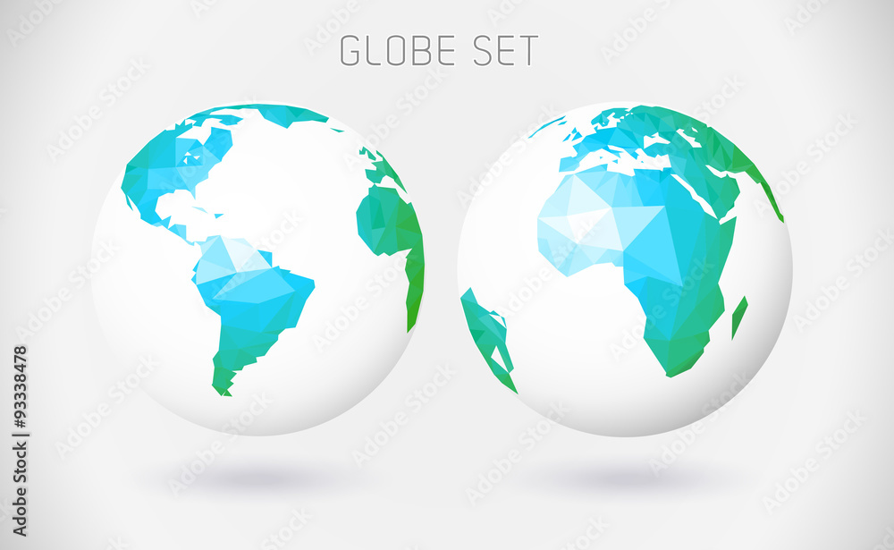 Set of vector globes - polygonal style Set of vector globes - polygonal style