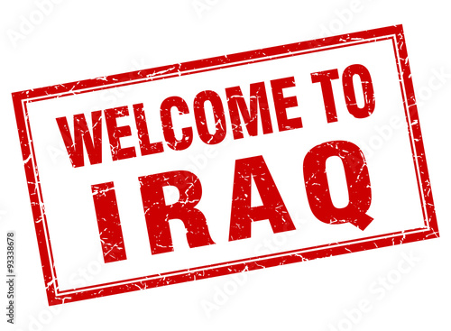 Iraq red square grunge welcome isolated stamp