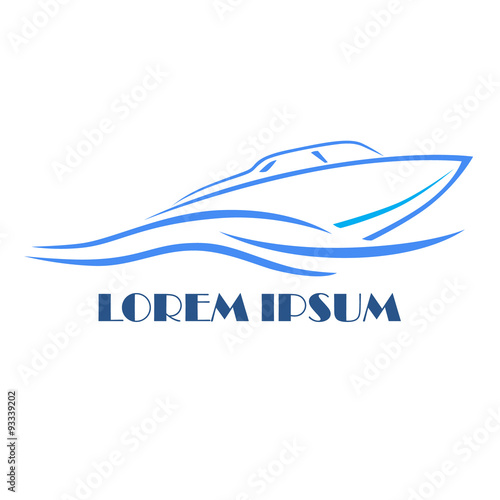 The boat, motor boat going over the waves. Element logo, emblem,