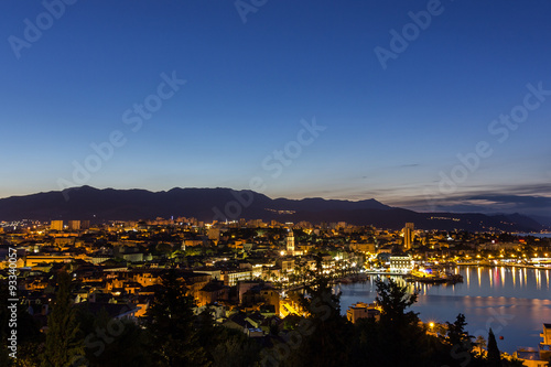 View of city of Split, Croatia, at night. Copy space.