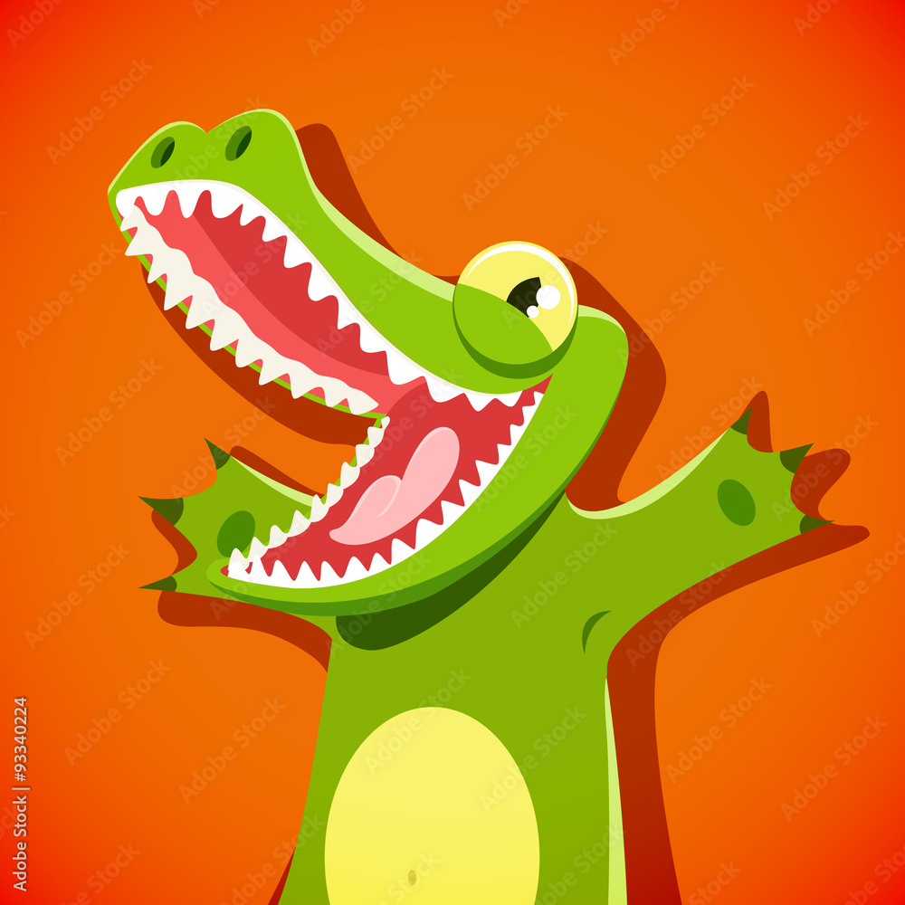 Fototapeta premium Funny cute crocodile with a smiley face vector illustration