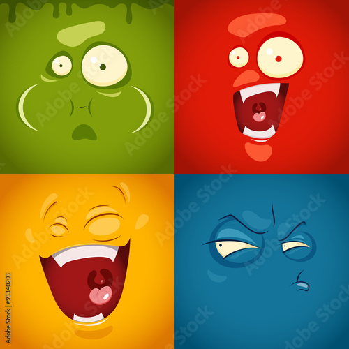 Cute cartoon emotions fear, disgust, laugh, suspicion- vector il