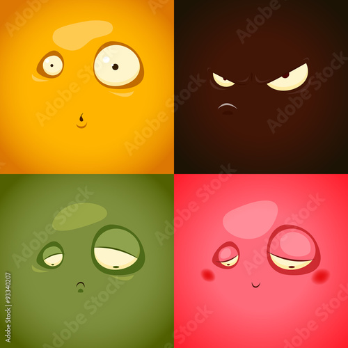 Cute cartoon emotions anger, surprise, sadness, embarrassment -