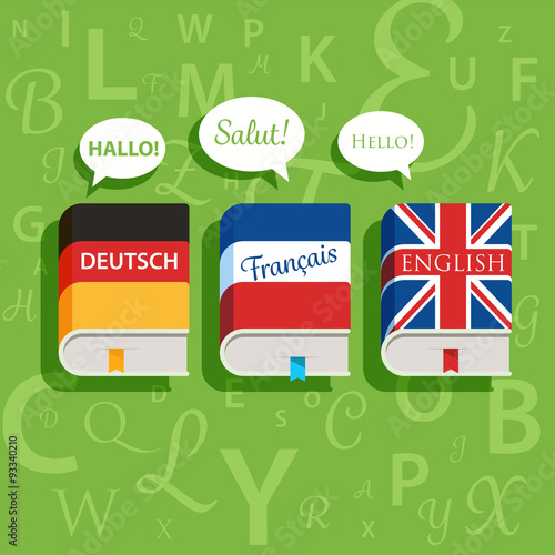 Vector textbooks of English German and French grammar