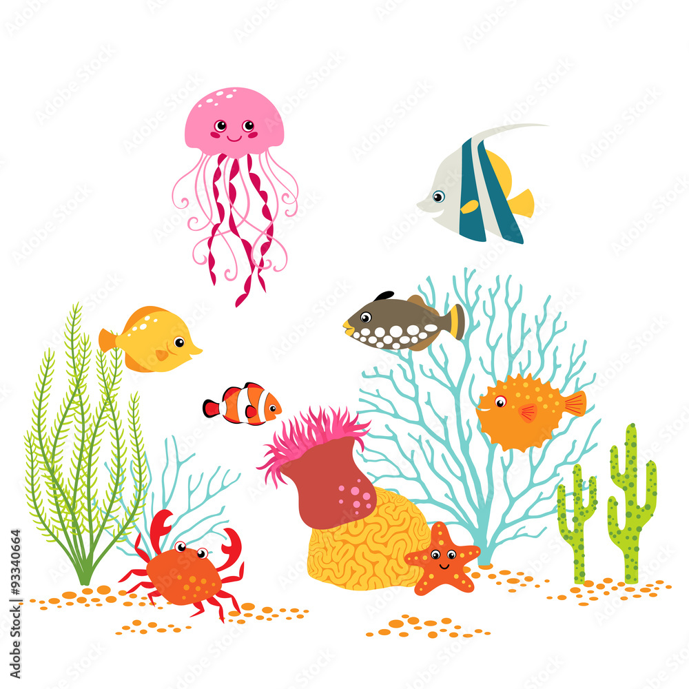 Obraz premium Cartoon underwater design on white background