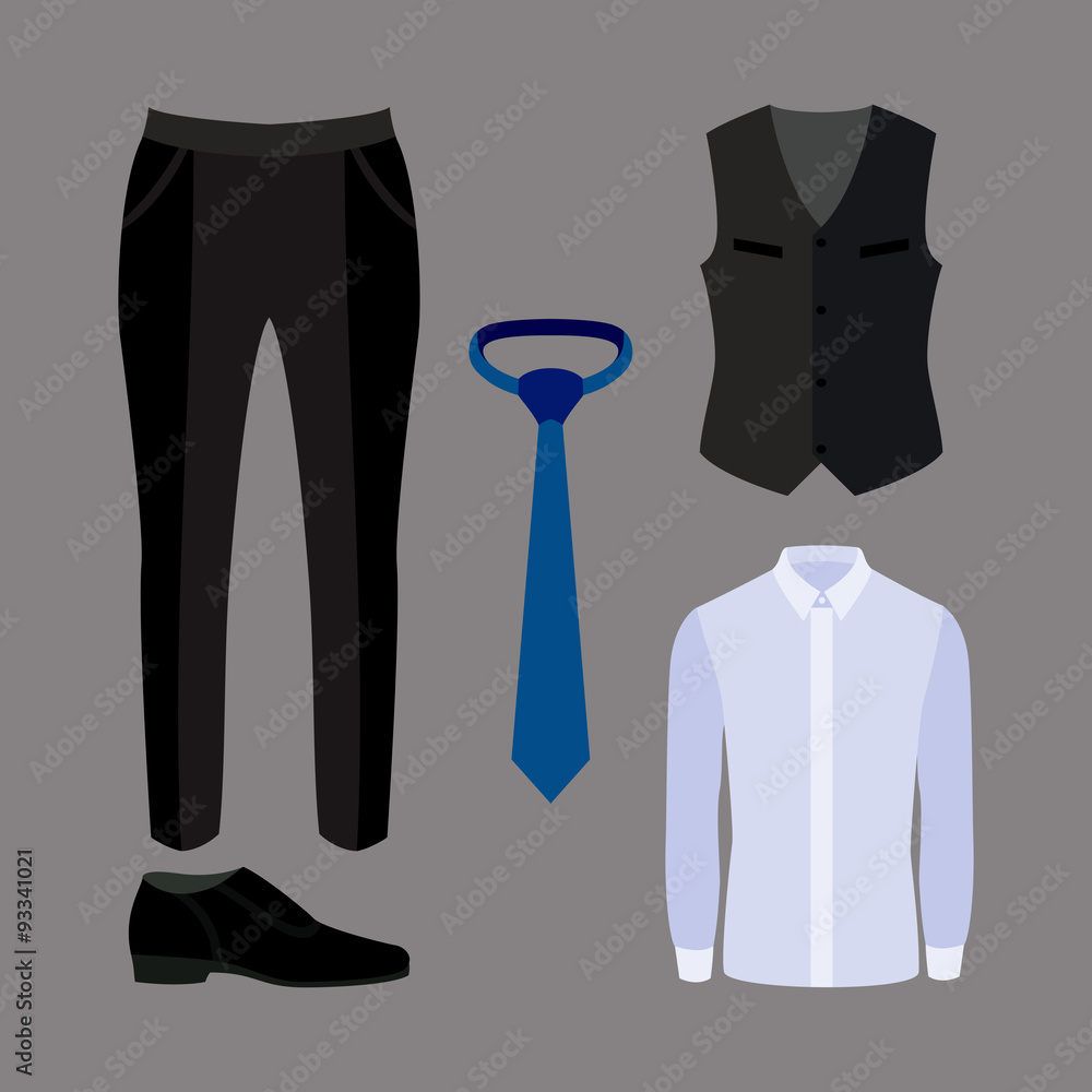 Set of trendy men's clothes with pants,shirt, vest and accessories. Vector illustration Set of trendy men's clothes with pants,shirt, vest and accessories. Vector illustration