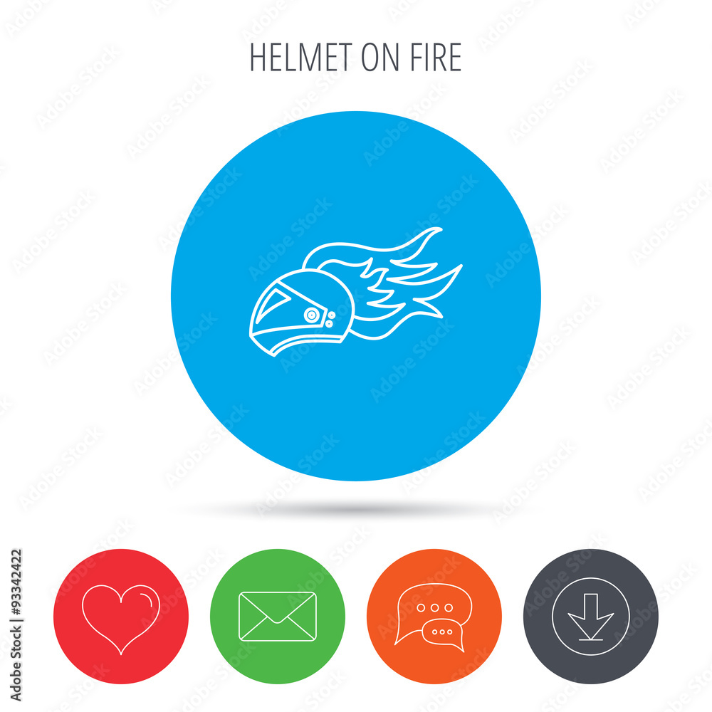 Fototapeta premium Helmet on fire icon. Motorcycle sport sign.