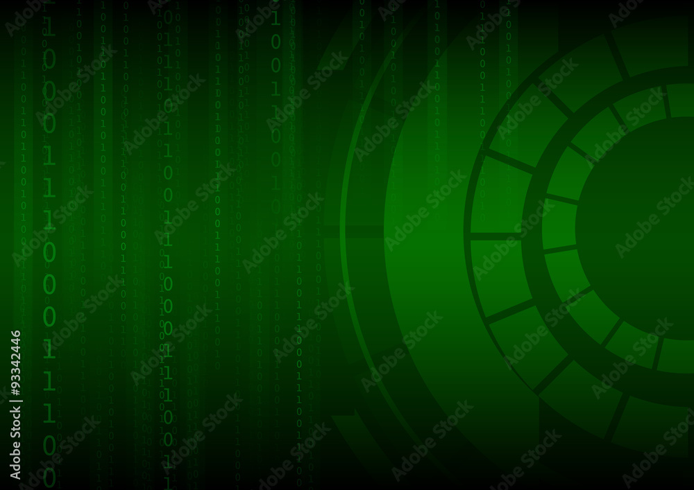 Obraz premium Vector : Green binary number and abstract circle on technology b