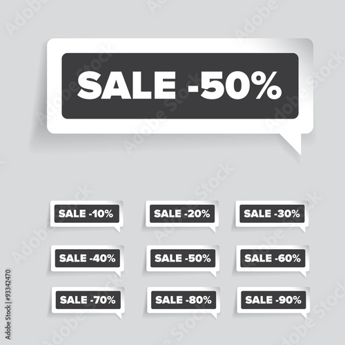 Sale tags with Sale 10 - 90 percent text