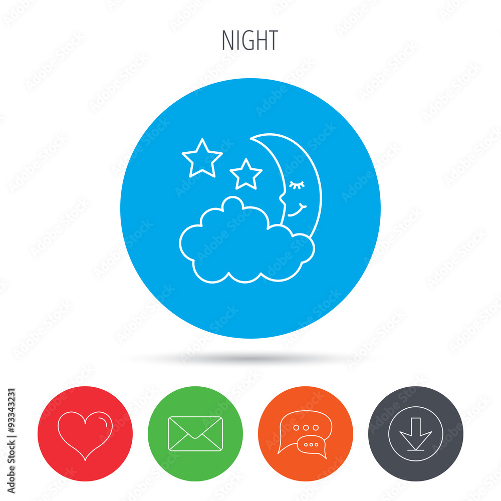 Night or sleep icon. Moon and stars sign. Night or sleep icon. Moon and stars sign.