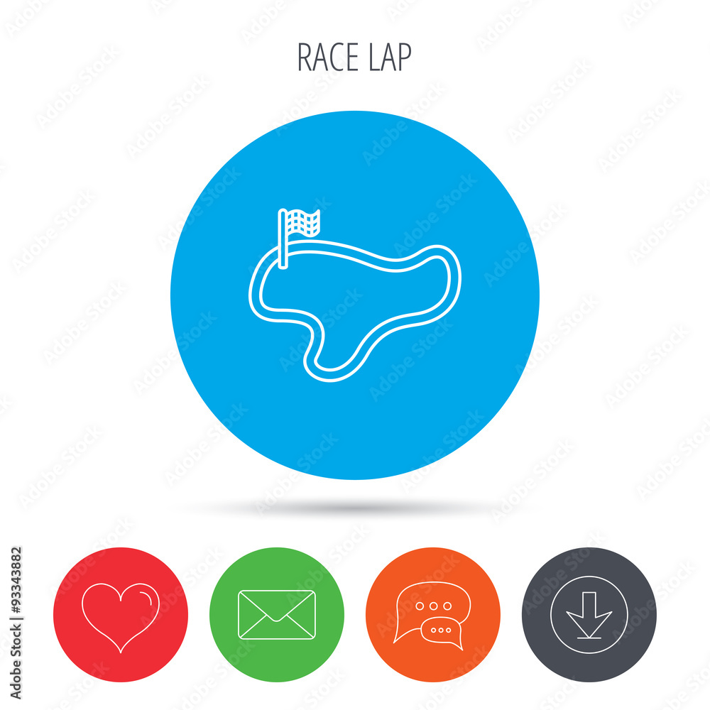 Race track or lap icon. Finish flag sign. Race track or lap icon. Finish flag sign.