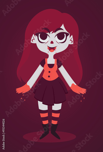 Cute Vampire Girl with Blood in Hands
