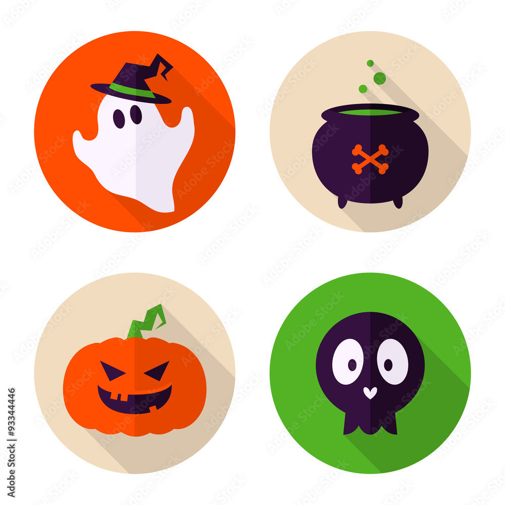 Nice set of 4 flat style badges with Halloween symbols - ghost, Nice set of 4 flat style badges with Halloween symbols - ghost,
