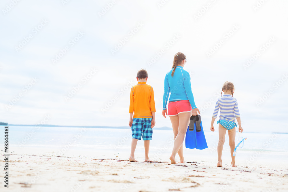 Mother with kids at beach