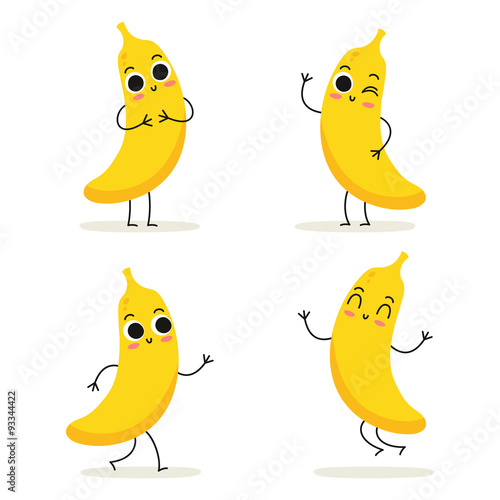 Banana. Cute fruit character set isolated on white