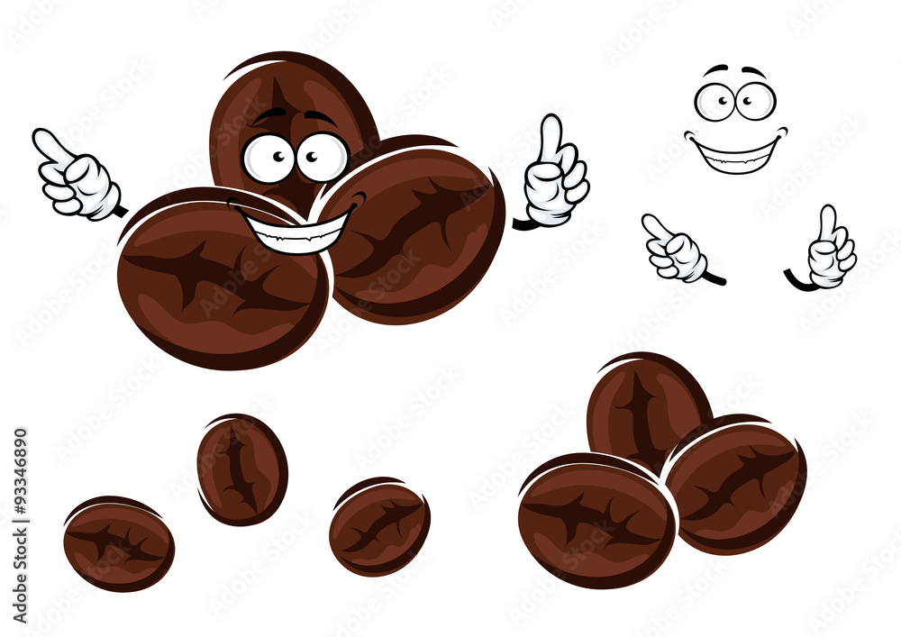 Fototapeta premium Happy brown coffee beans character