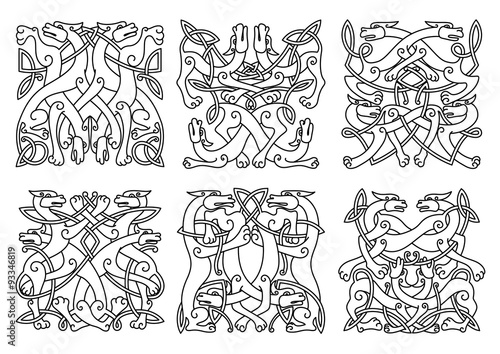 Celtic outline entwined mystical animals