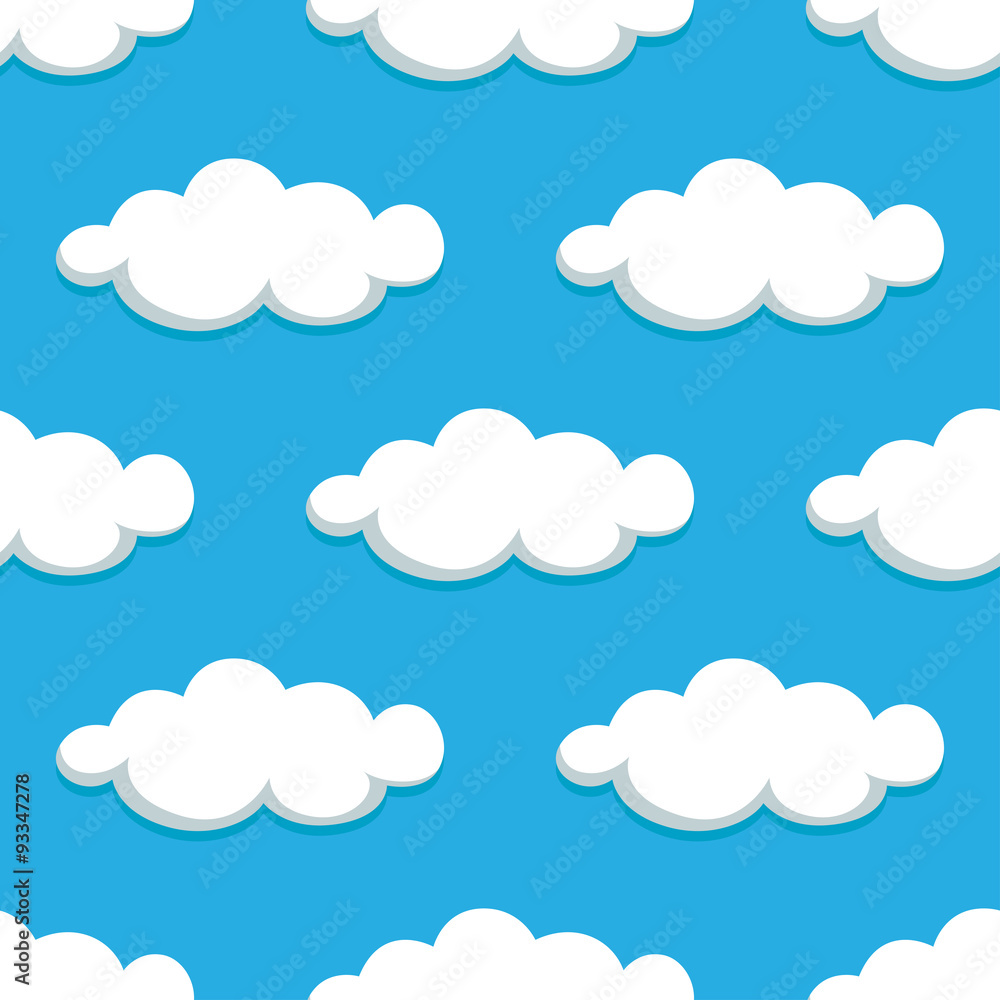 White clouds on blue sky seamless pattern