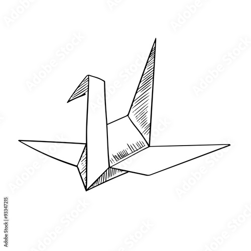 Origami crane paper bird sketch icon