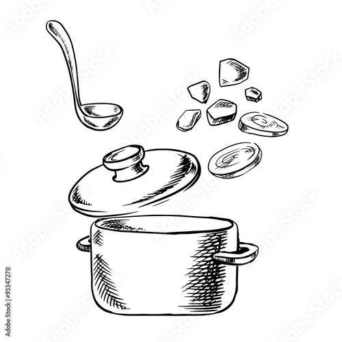 Cooking process of soup with vegetables