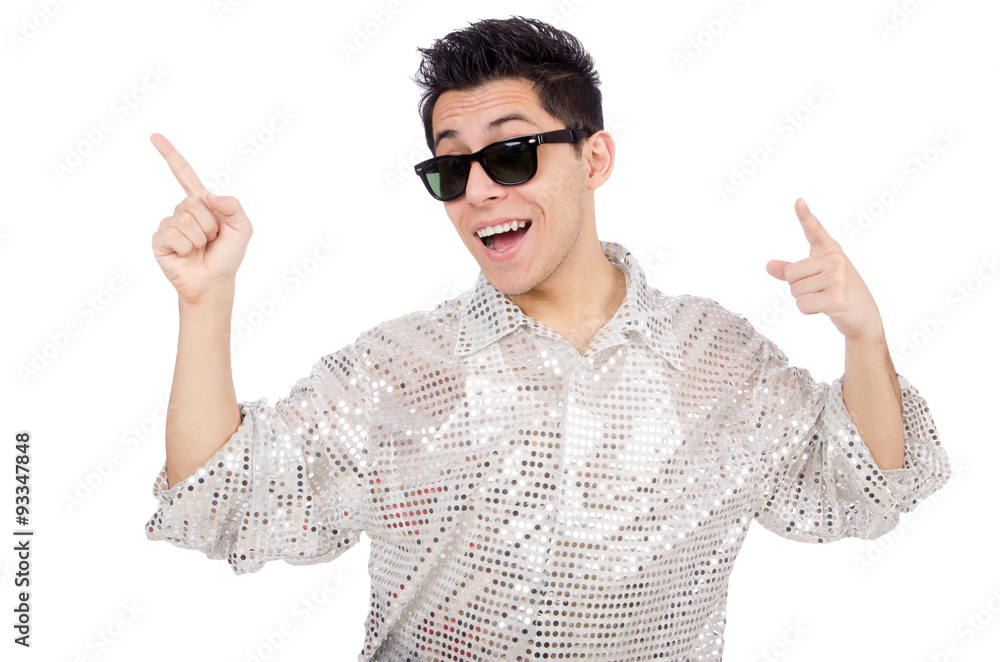 Naklejka premium Young man in silver shirt isolated on white