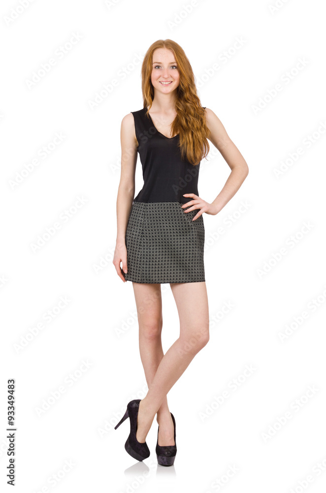 Red hair girl in gray dress isolated on white Red hair girl in gray dress isolated on white