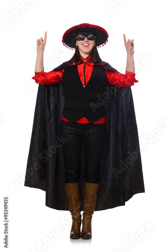 Girl in black and red carnival suit isolated on white