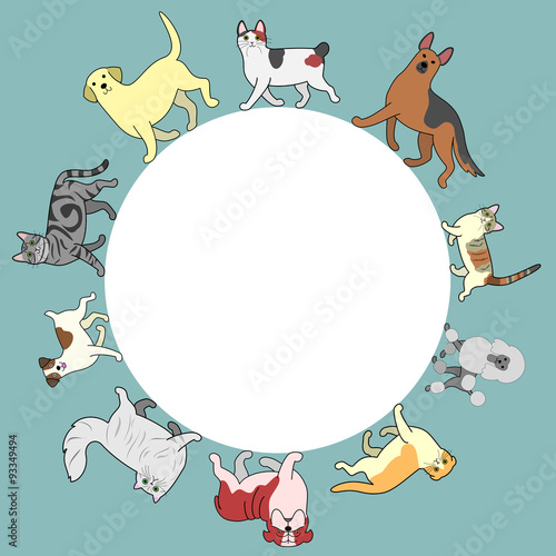 dogs and cats circle frame with copy space