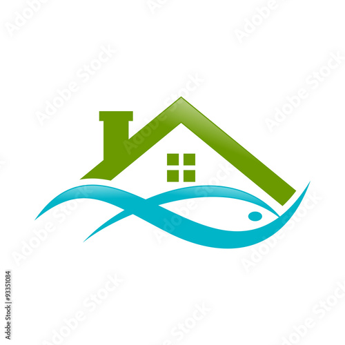 Abstract Lake House with Watery Fish Green Teal
