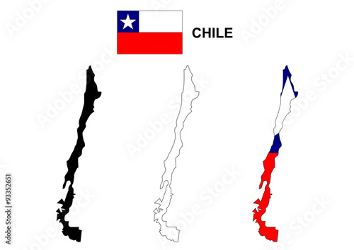 Chile map vector, Chile flag vector, isolated Chile