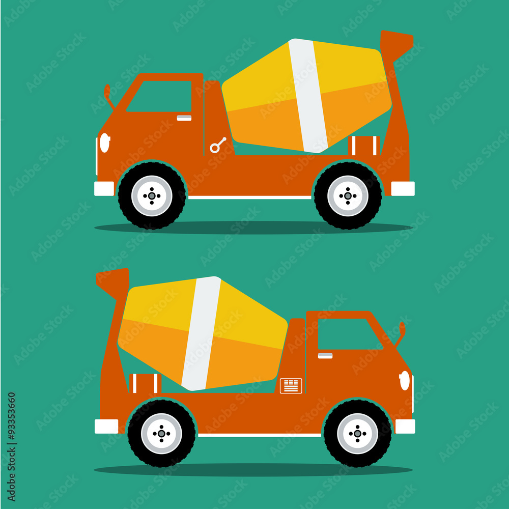 Fototapeta premium Concrete mixer orange color in flat design with shadows. Vector